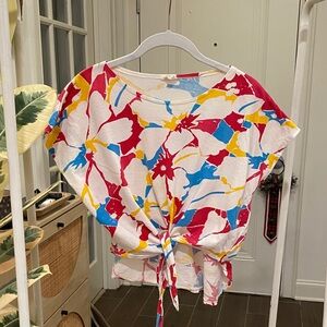 80’s Vintage Floral Print Tie-Front Crop Top